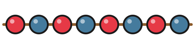 A bead string with four red and blue groups
