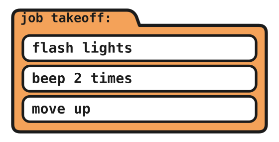 A job card named takeoff holding three lines