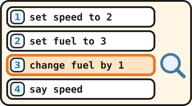 Line 3 changes fuel, but Rocket wanted speed to grow