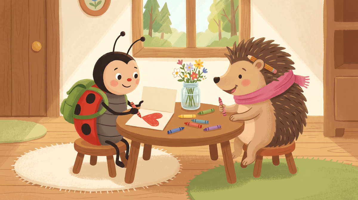Lucy and Hazel make a thank you card. There is a heart on the card.