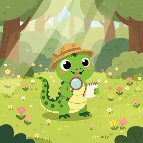 Lizzy the Lizard with her magnifying glass