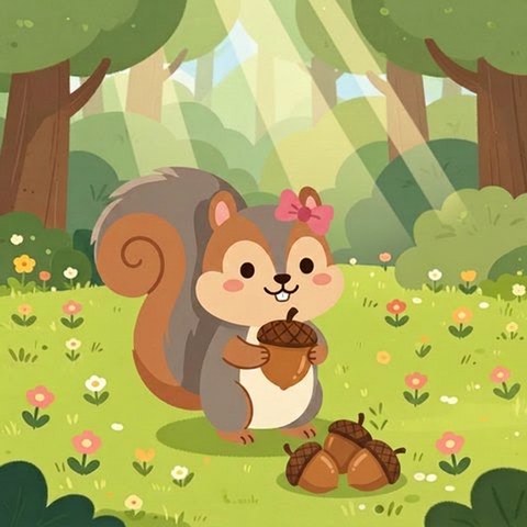 Samantha the Squirrel with her acorns