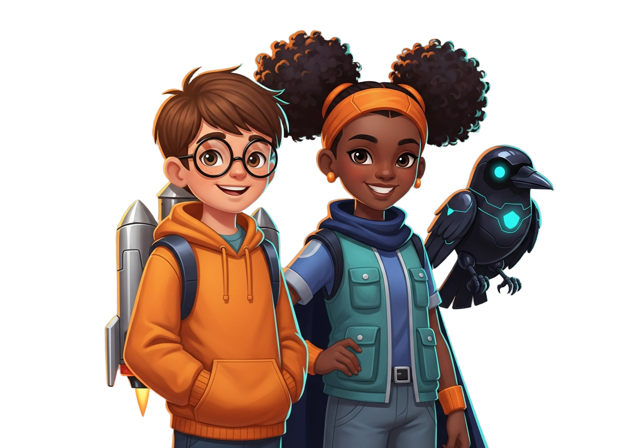 Rocket, Raven, and Nova the robot raven, ready for a STEM mission